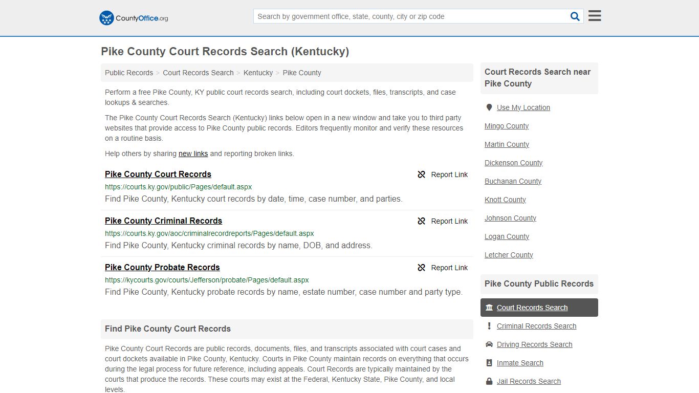 Pike County Court Records Search (Kentucky) - County Office